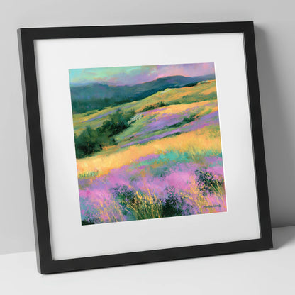 Vibrant Heather on the Fellside flowers & fellsides art print in black frame