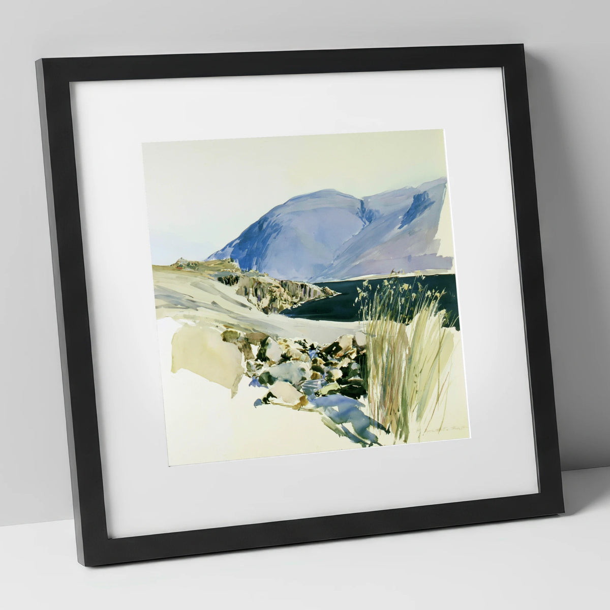 Styhead Tarn and Blue Fells lake district fell art print in black frame