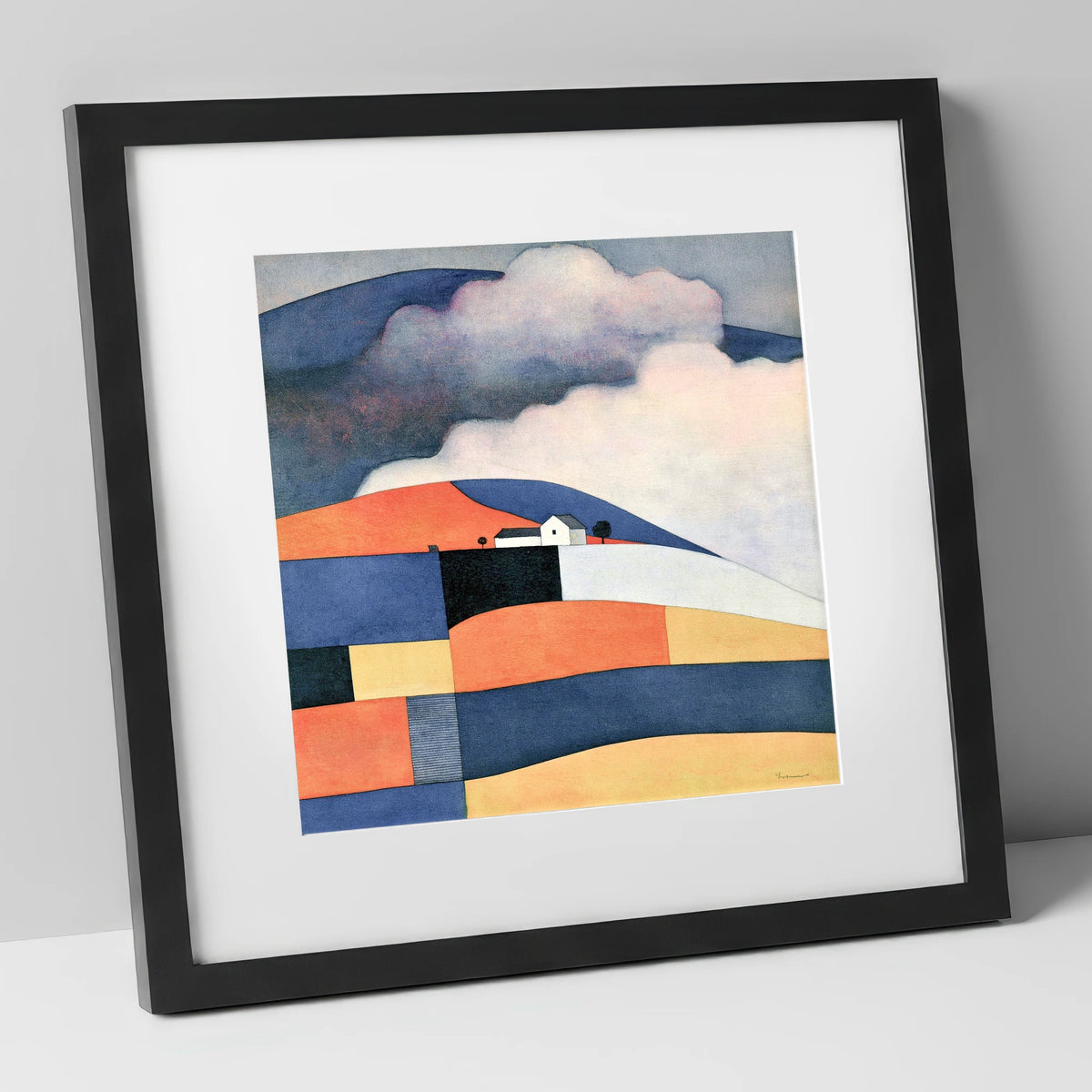 Patchwork Rolling Fells Under Cloud lake district fell art print in black frame
