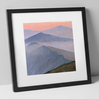 Misty Mountain Ridge in Pastel Light lake district fell art print in black frame