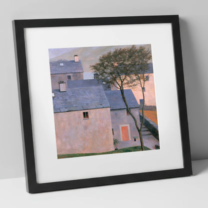 Pastel Light on Slate Cottages lake district village art print in black frame