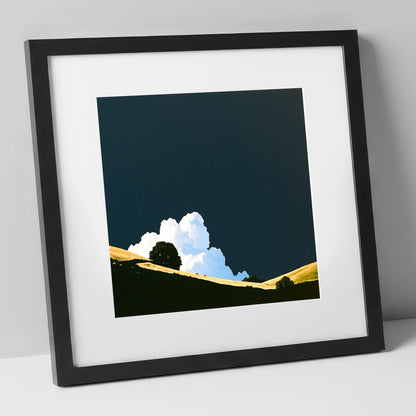 Rolling Fells Under Dark Sky lake district fell art print in black frame