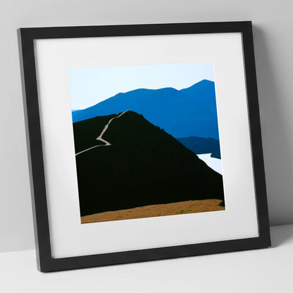 Cat Bells Path In Midnight Blue lake district fell art print in black frame
