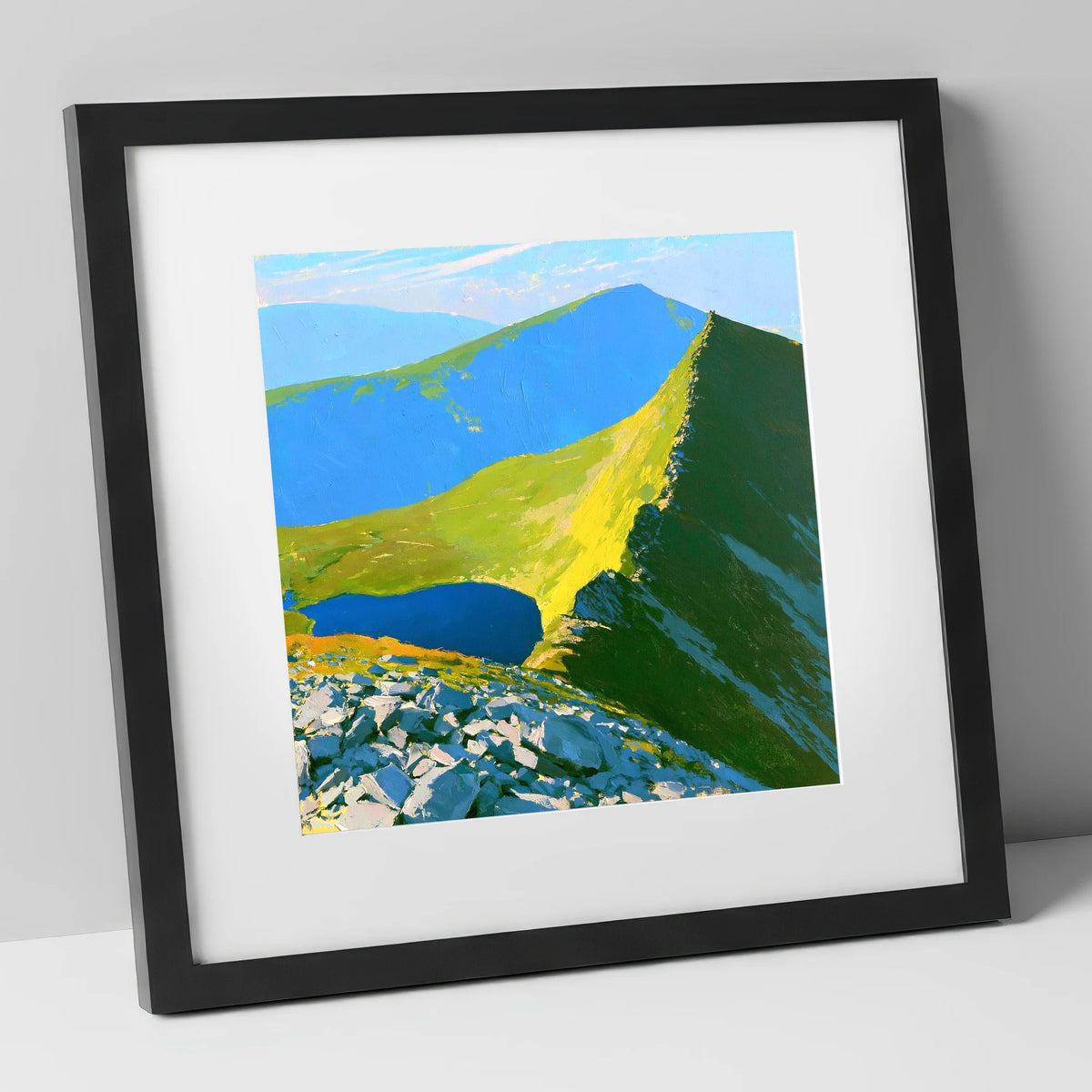 Vibrant Ridges above the Tarn lake district fell art print in black frame