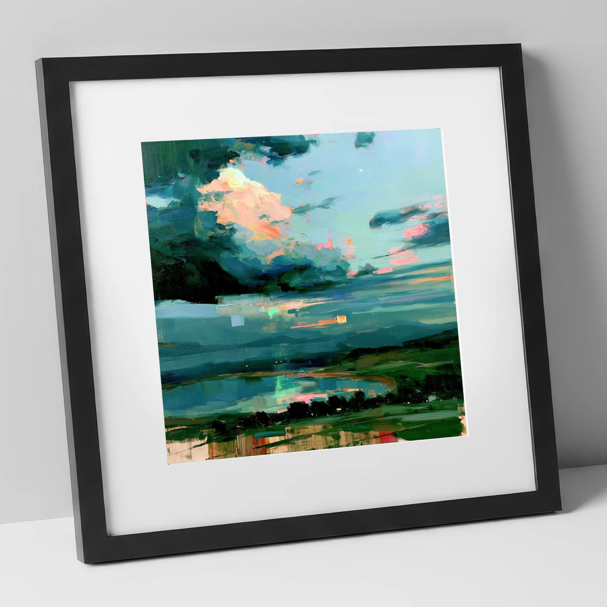 Vivid Sunrise Sky Over Lake lake district sky art print in black frame