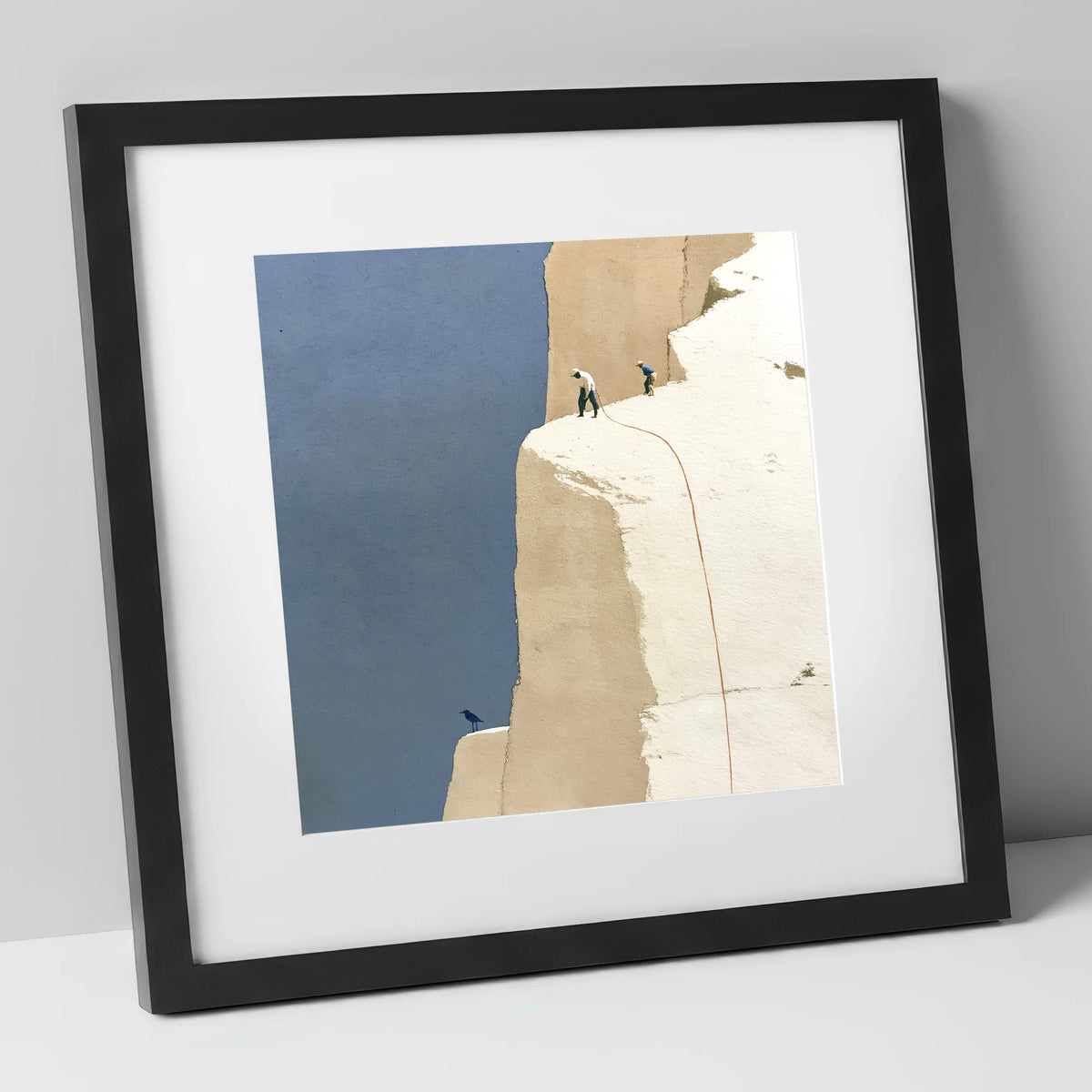 Climbers on High White Fell Ledges lake district walking art print in black frame