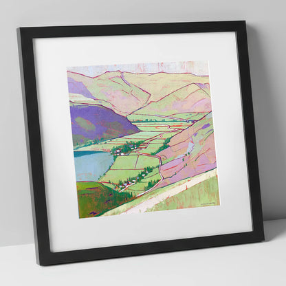 Vibrant Patterdale From Place Fell lake district village art print in black frame