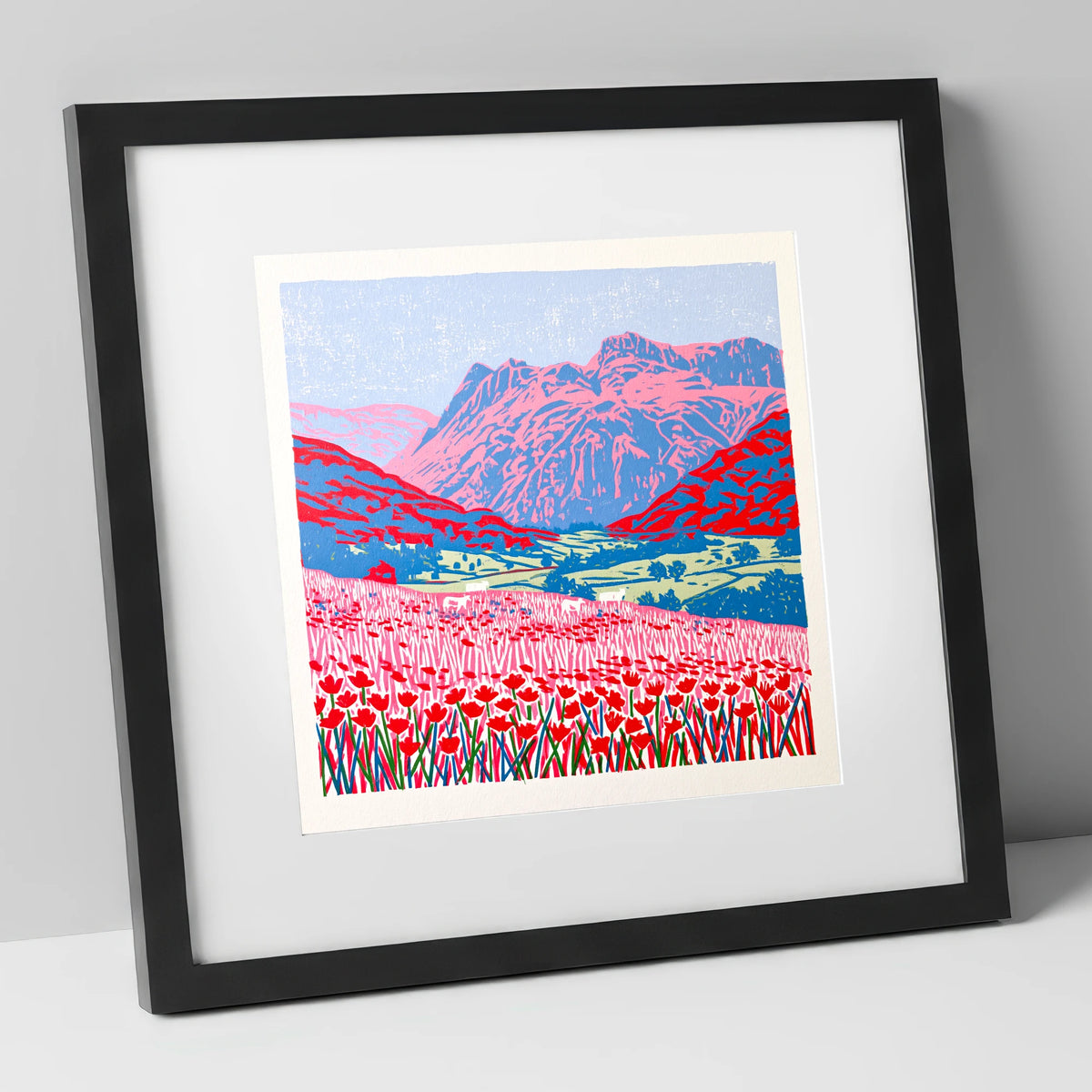 Vivid Meadows of Great Langdale lake district valley art print in black frame