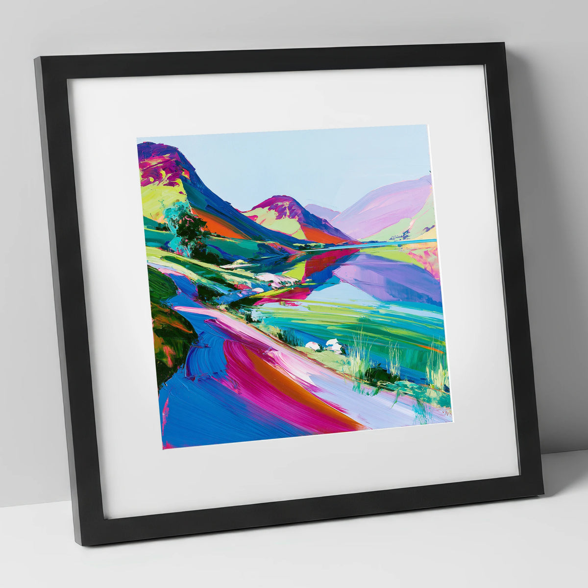 Vibrant Fells Across the Lake lake district lake art print in black frame