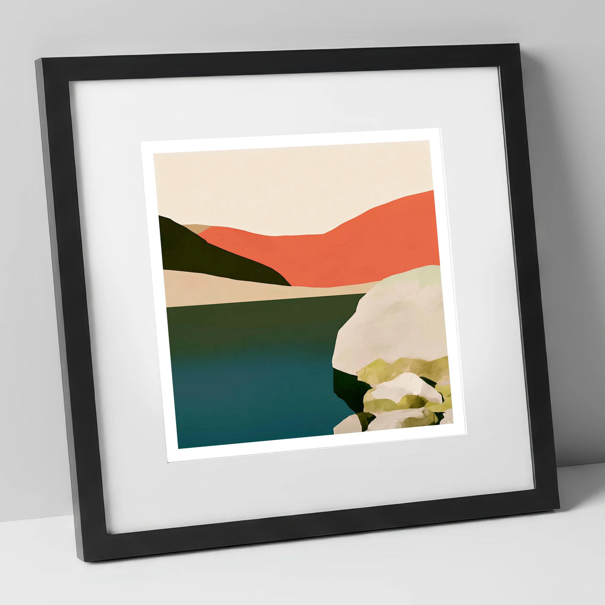 Terracotta Fells at Easedale Tarn lake district lake art print in black frame