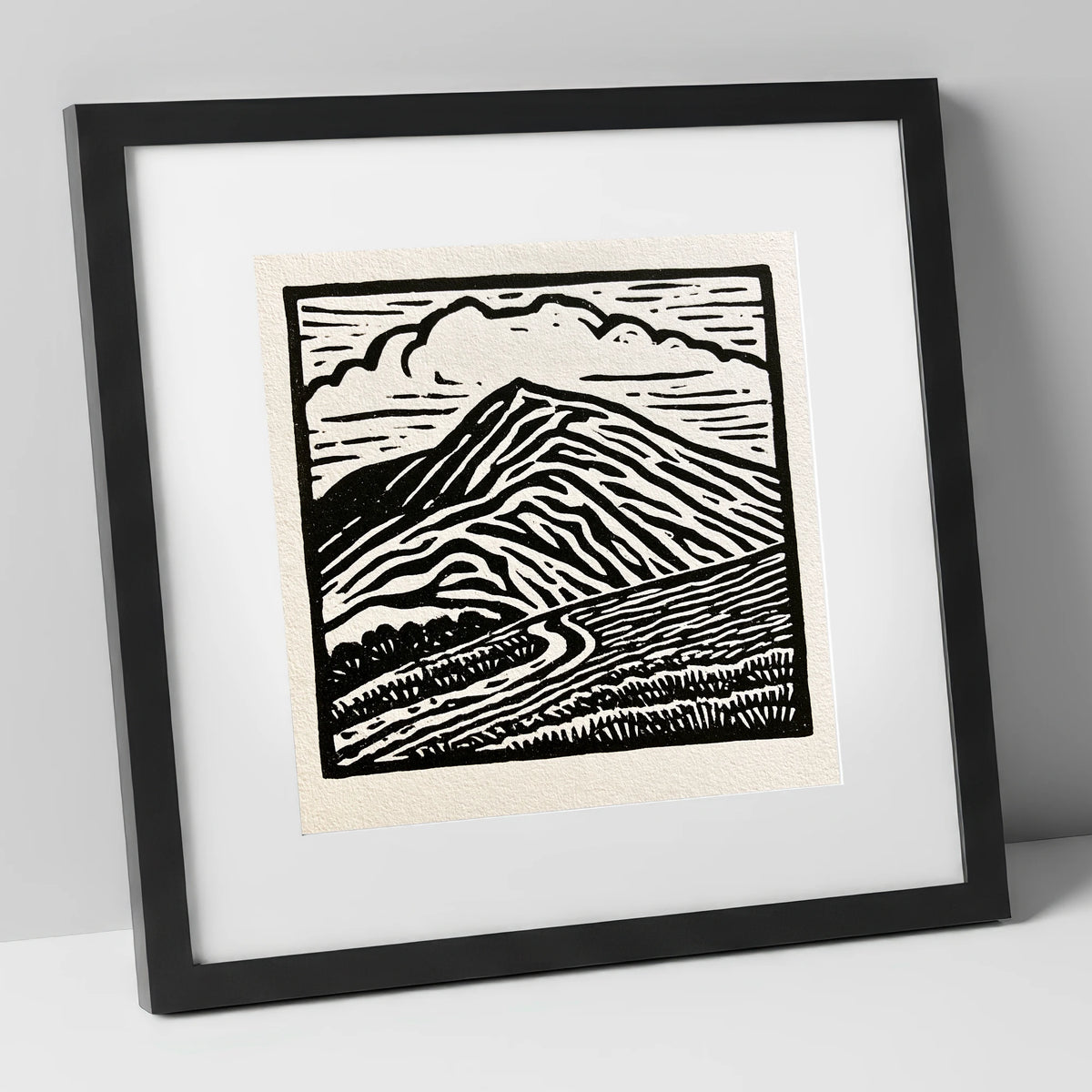 Black and White Blencathra Fell lake district fell art print in black frame