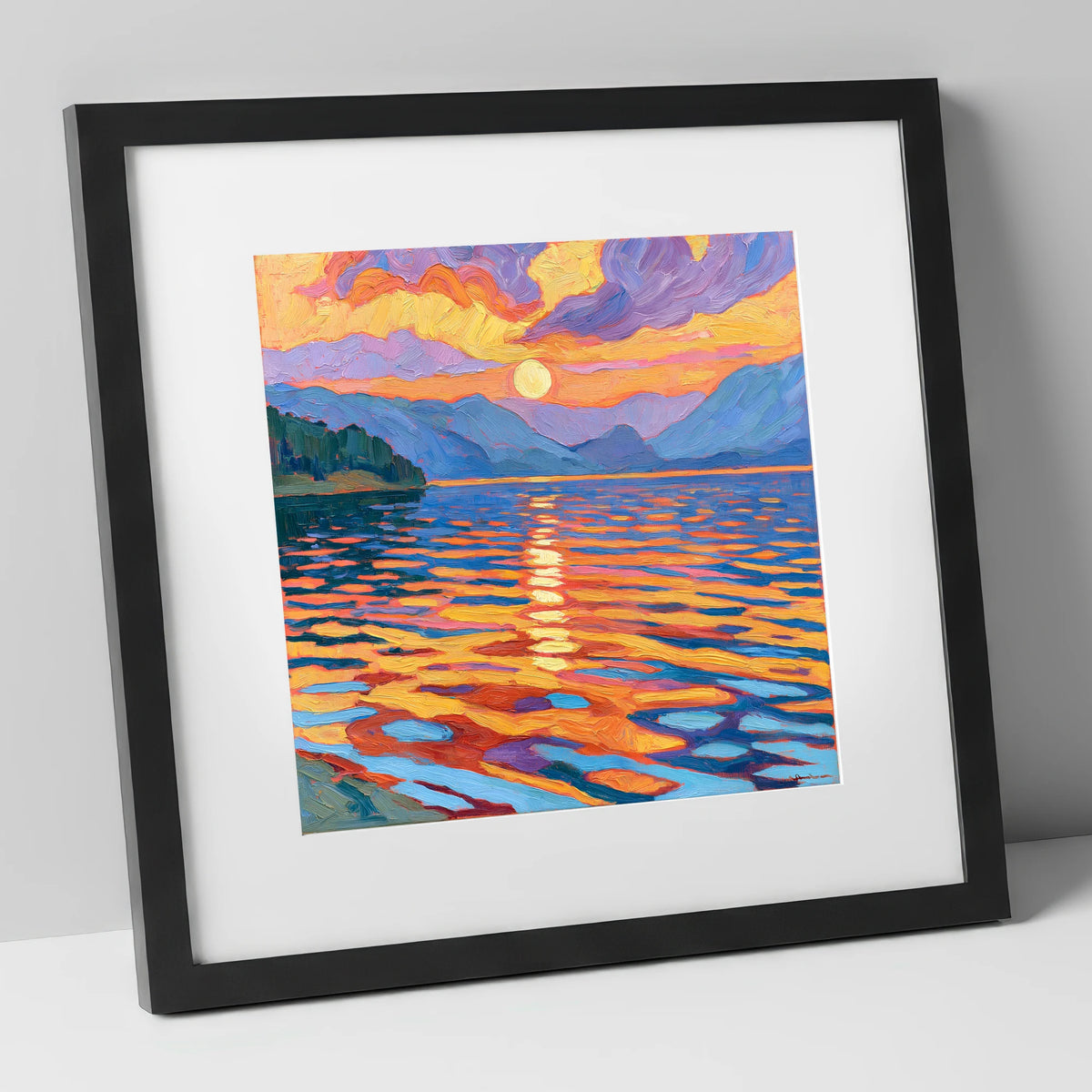 Vibrant Sunset Over Lake Water lake district lake art print in black frame