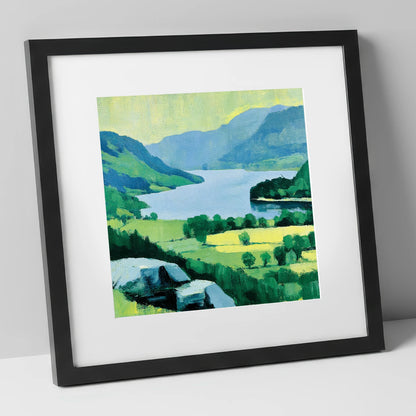 Gowbarrow Crag Over Ullswater lake district lake art print in black frame