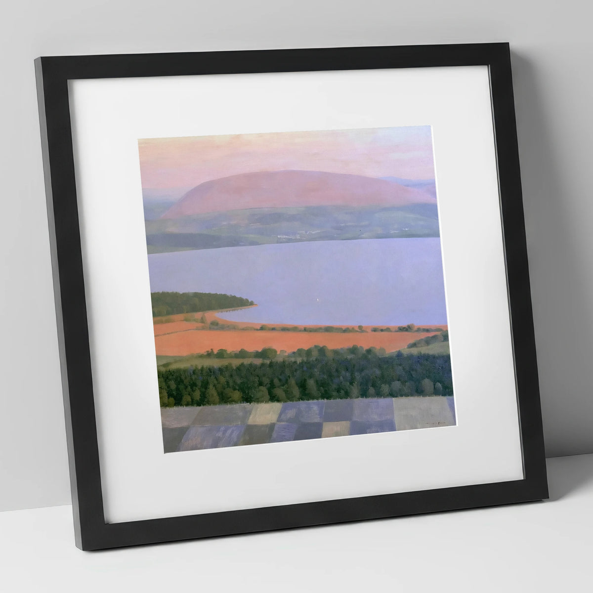 Bassenthwaite Lake in Pastel Light lake district lake art print in black frame