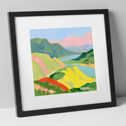 Vivid Fells from the Summit lake district fell art print in black frame