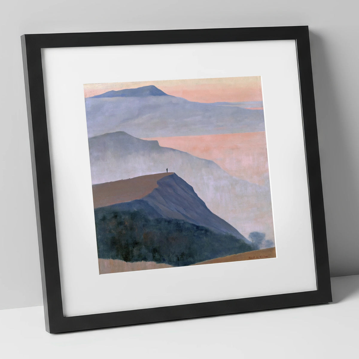 Misty Mountain Ridge at Dusk lake district fell art print in black frame