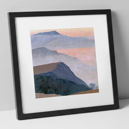 Misty Mountain Ridge at Dusk lake district fell art print in black frame