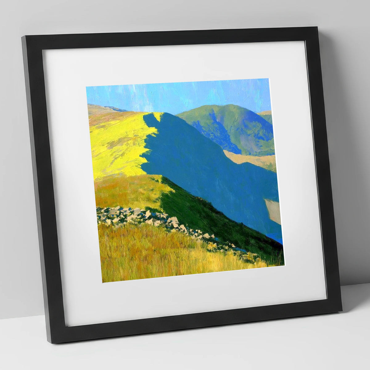 Vibrant Sunlight on Yoke Ridge lake district fell art print in black frame