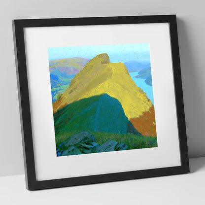 Sunlit Helm Crag Summit Ridge lake district fell art print in black frame