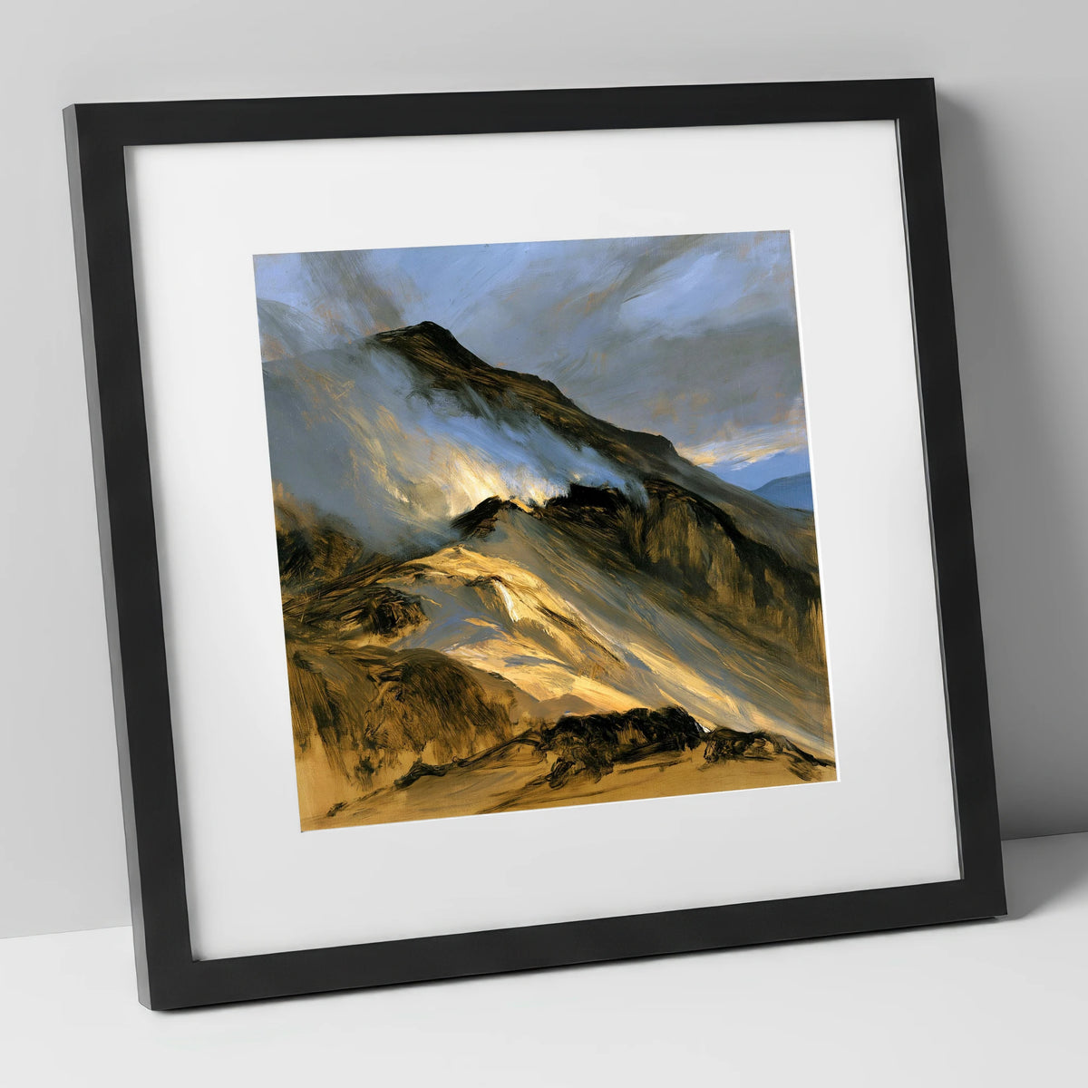 Sunlit Mountain Ridge in Mist lake district fell art print in black frame