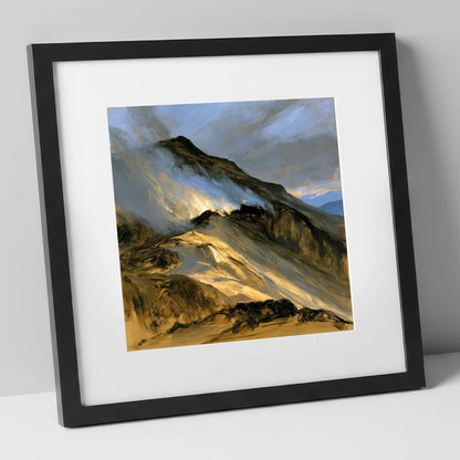 Sunlit Mountain Ridge in Mist lake district fell art print in black frame