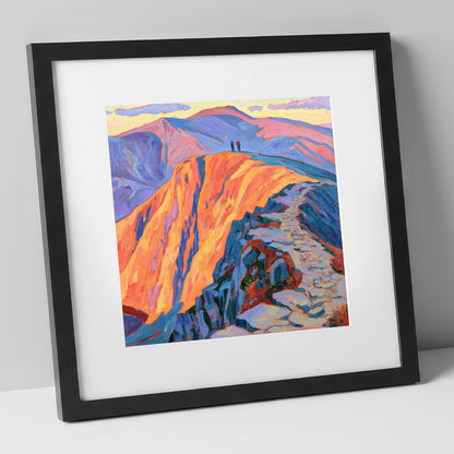 Helvellyn Summit in Fiery Light lake district fell art print in black frame