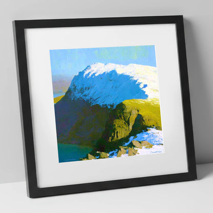 Snowy Ridge on Grey Friar lake district fell art print in black frame