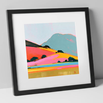 Golden Evening on Vibrant Fells lake district sky art print in black frame