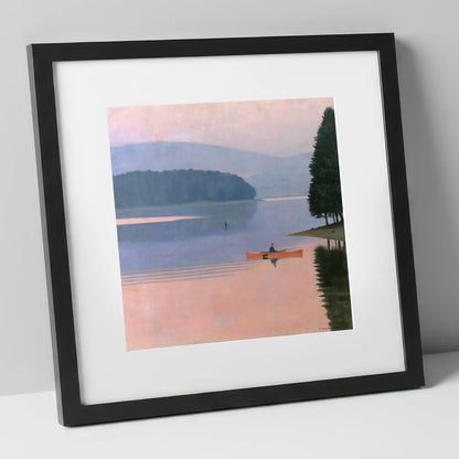 Sunrise Kayak on Pastel Waters lake district walking art print in black frame