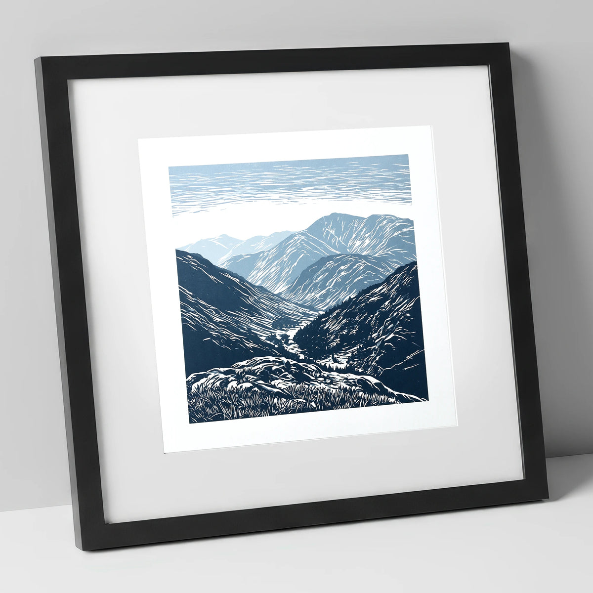Blue Valley From The Summit lake district fell art print in black frame