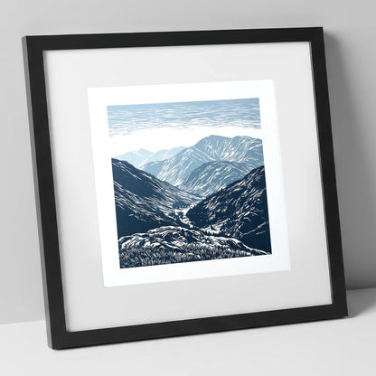 Blue Valley From The Summit lake district fell art print in black frame