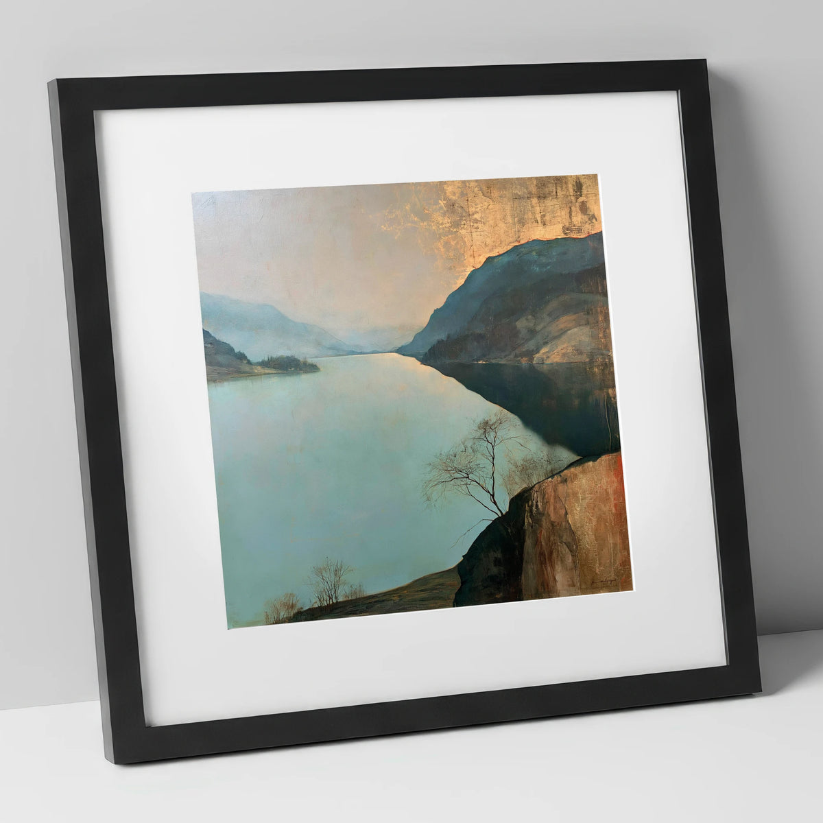 Ullswater Beneath a Golden Sky lake district lake art print in black frame