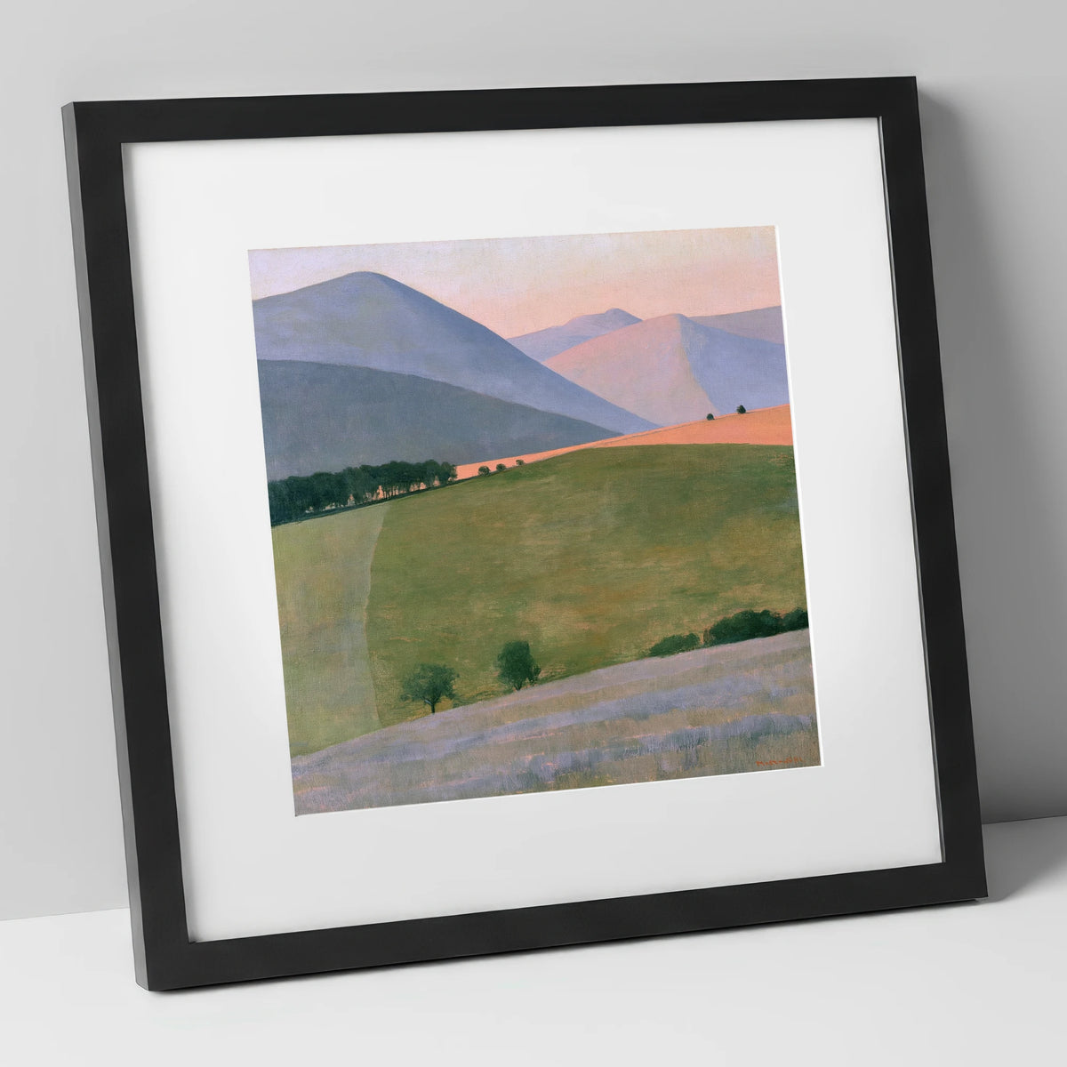 Pastel Fells Above Green Valley lake district valley art print in black frame
