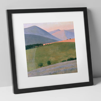 Pastel Fells Above Green Valley lake district valley art print in black frame