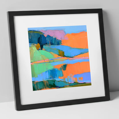 Vibrant Calm Lake Reflections lake district lake art print in black frame