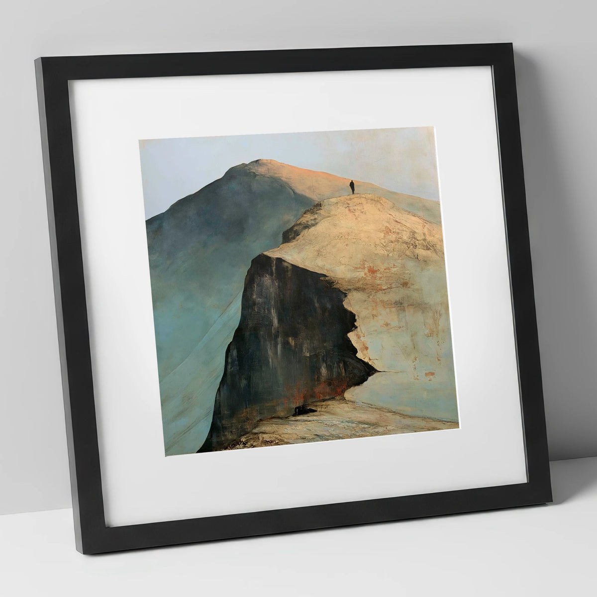 Walker on Striding Edge Helvellyn lake district walking art print in black frame