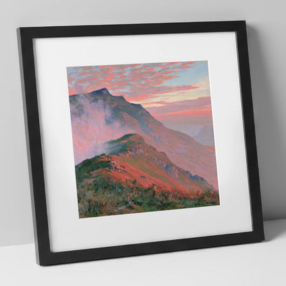 Mountain Ridge in Coral Mist lake district fell art print in black frame