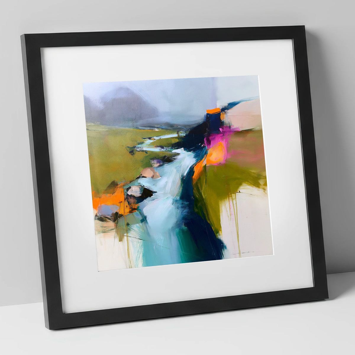 Dynamic Abstract Fellside Beck lake district waterfall art print in black frame