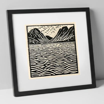 Bold Fells Over Dawn Waters lake district lake art print in black frame