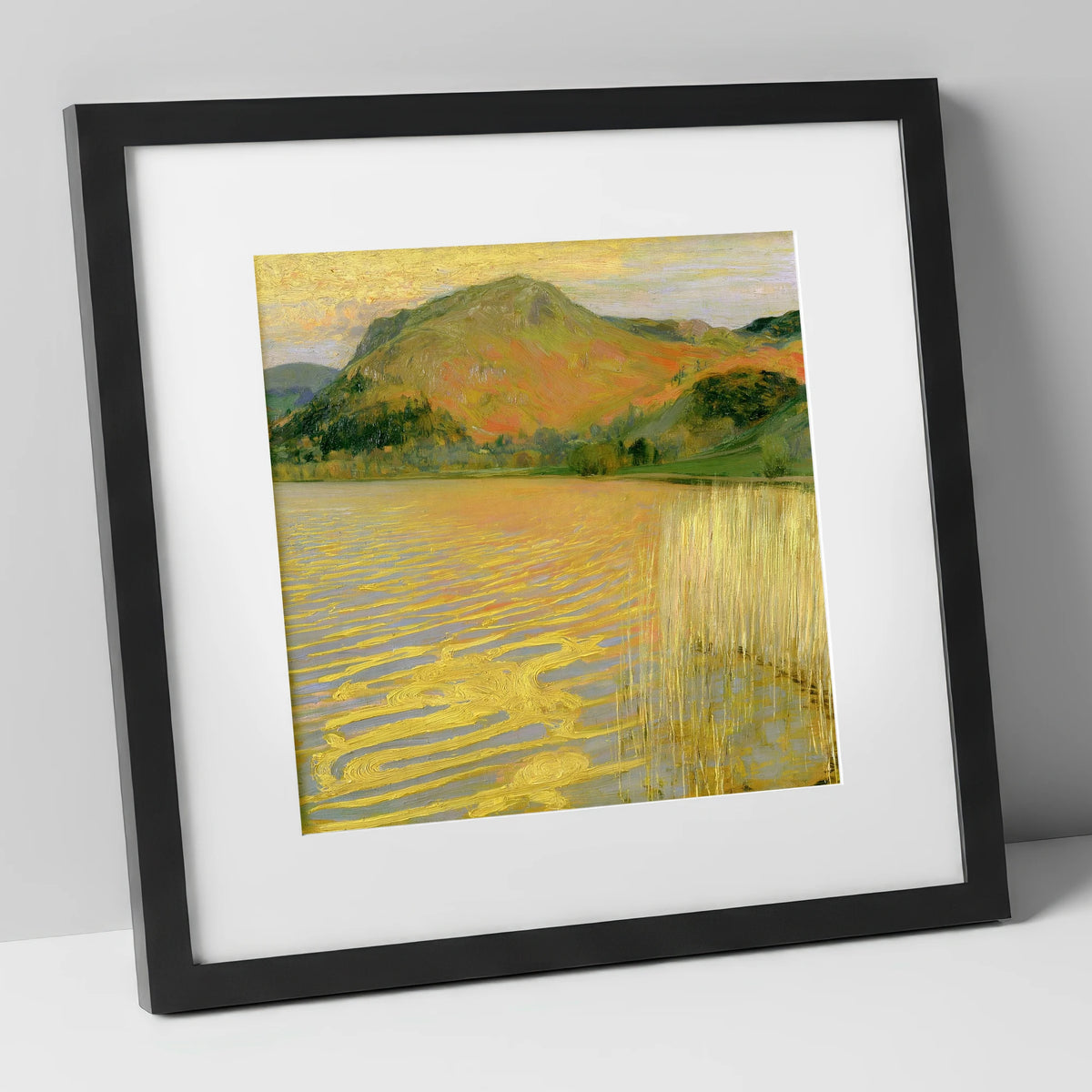 Grasmere in Golden Light lake district lake art print in black frame