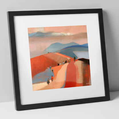 Walkers on a Sunset Mountain Path lake district walking art print in black frame
