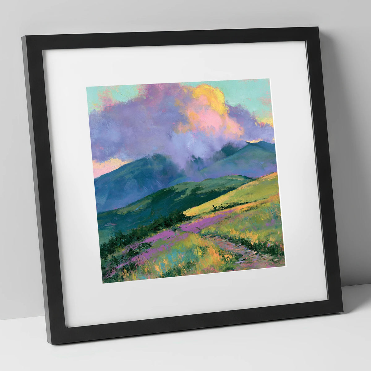 Rolling Fells Under Luminous Clouds lake district fell art print in black frame