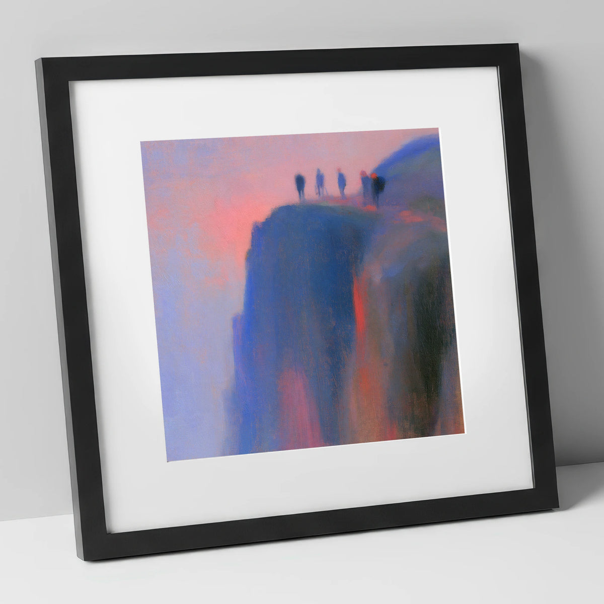 Climbers on a Twilight Crag lake district walking art print in black frame