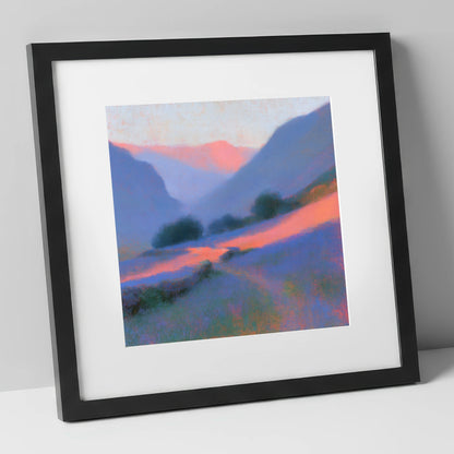 Pink Light Over Valley Drystone Wall lake district valley art print in black frame