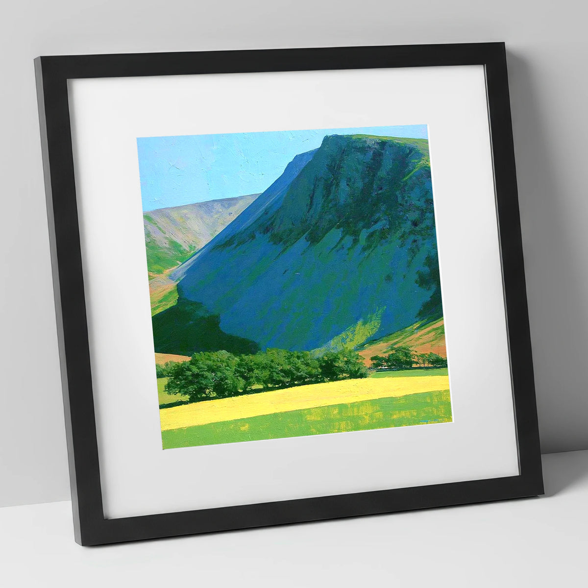 Vibrant Fields Below Great Borne lake district fell art print in black frame