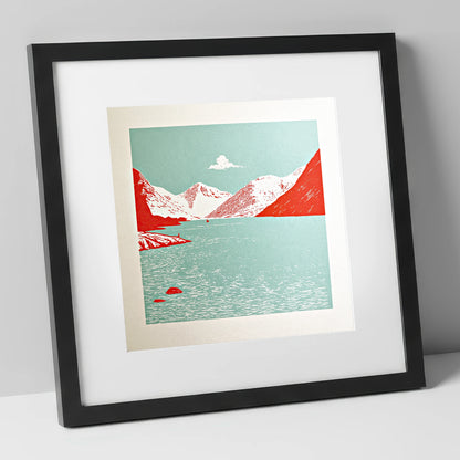 Vibrant Red Wastwater Landscape lake district lake art print in black frame