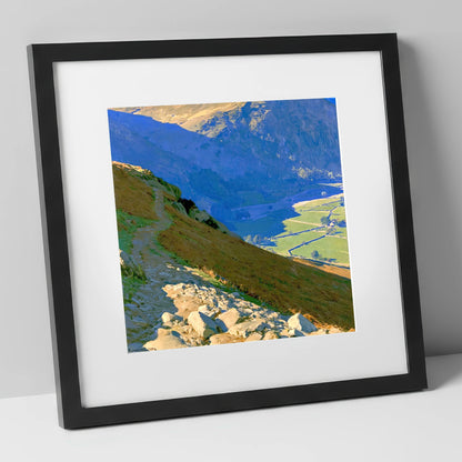Stony Descent to Patterdale Valley lake district village art print in black frame