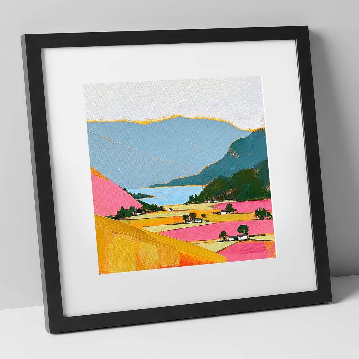 Patterdale Valley in Bold Colour lake district village art print in black frame