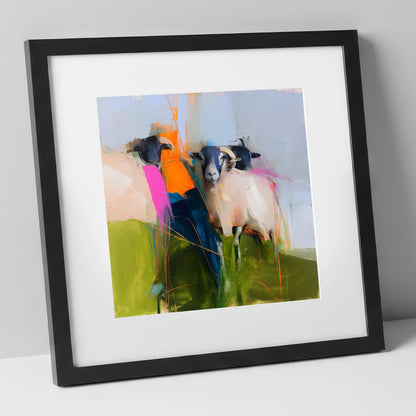 Abstract Herdwick Sheep on Fellside lake district wildlife art print in black frame