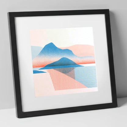 Graphic Catbells In Blue And Coral lake district fell art print in black frame